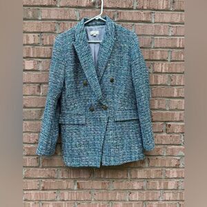 LOFT Blue Tweed Double-Breasted Jacket
